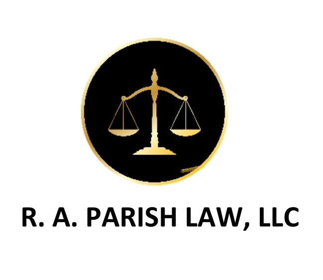 A black and gold logo for an attorney.